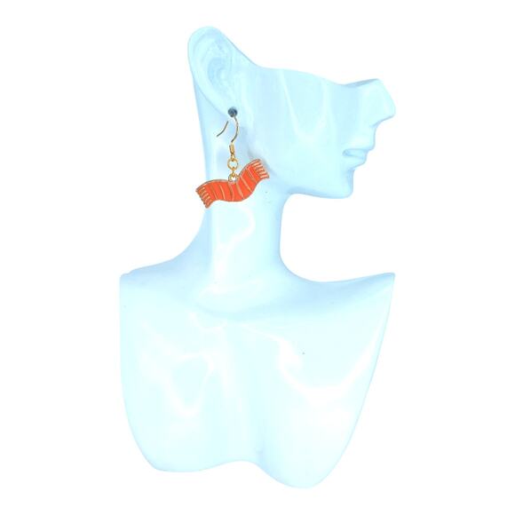 Orange scarf dangle earrings — lightweight fall autumn jewelry - Picture 4 of 4